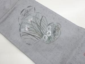 作家物　ひげ紬金彩手描き変わり丸に草花模様名古屋帯